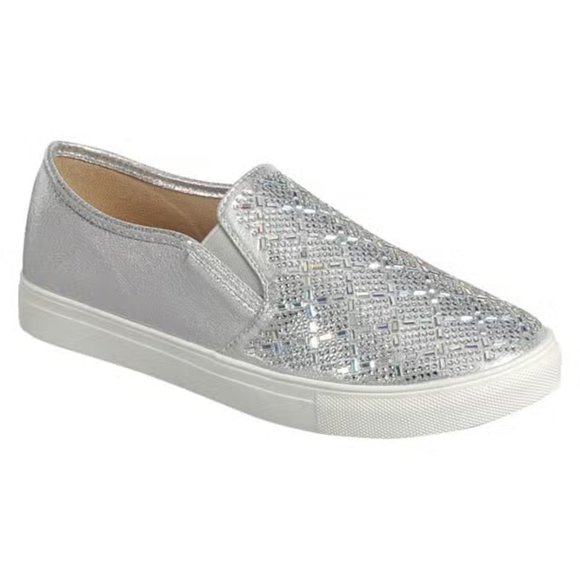 Women's Silver Sequin Bling Slip on Shoe - Picture 1 of 5